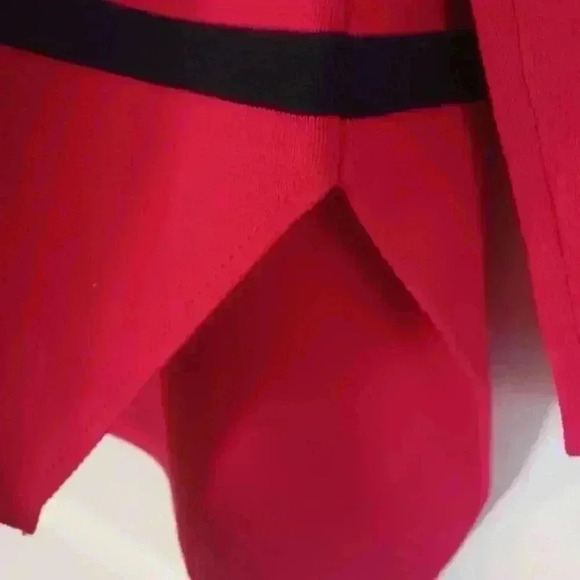 Red and black stripe Christmasy Crown and Ivy tartan sweater. Gold tone buttons. - Picture 4 of 5